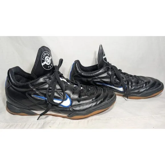 NIKE Tiempo 750 Men's Black Leather Indoor Soccer Shoes Size US Sz 10 Rare 2003
