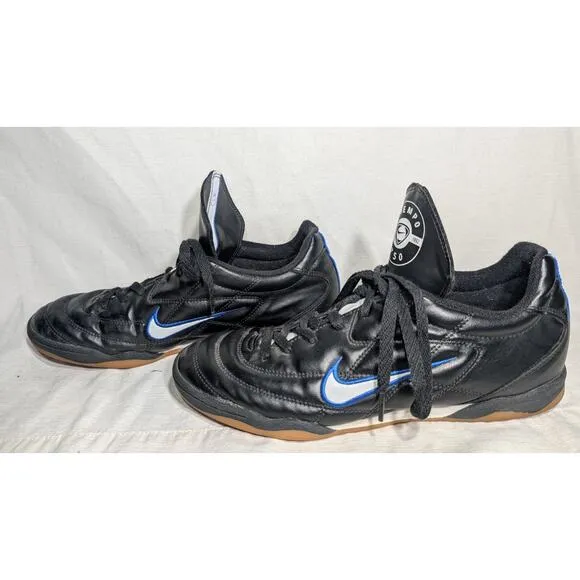 NIKE Tiempo 750 Men's Black Leather Indoor Soccer Shoes Size US Sz 10 Rare 2003
