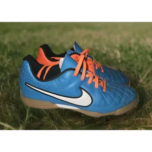 NIKE TIEMPO Indoor Soccer Shoes YOUTH 4.5 /EU 36.5 Blue White SWOOSH