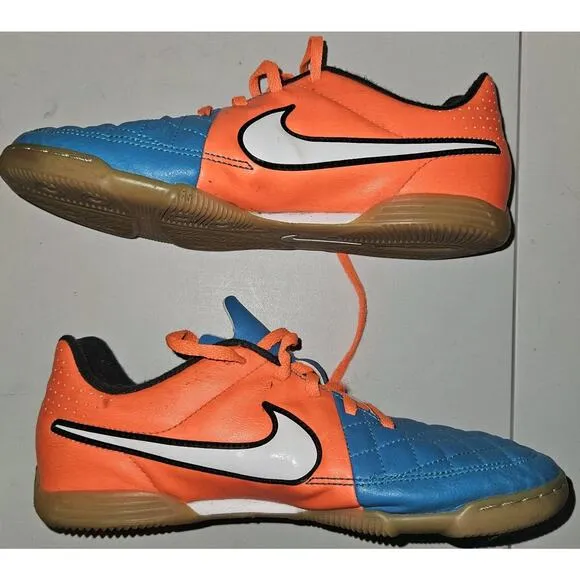 NIKE TIEMPO Indoor Soccer Shoes YOUTH 4.5 /EU 36.5 Blue White SWOOSH
