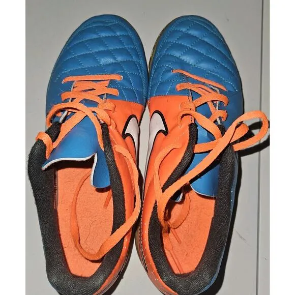 NIKE TIEMPO Indoor Soccer Shoes YOUTH 4.5 /EU 36.5 Blue White SWOOSH