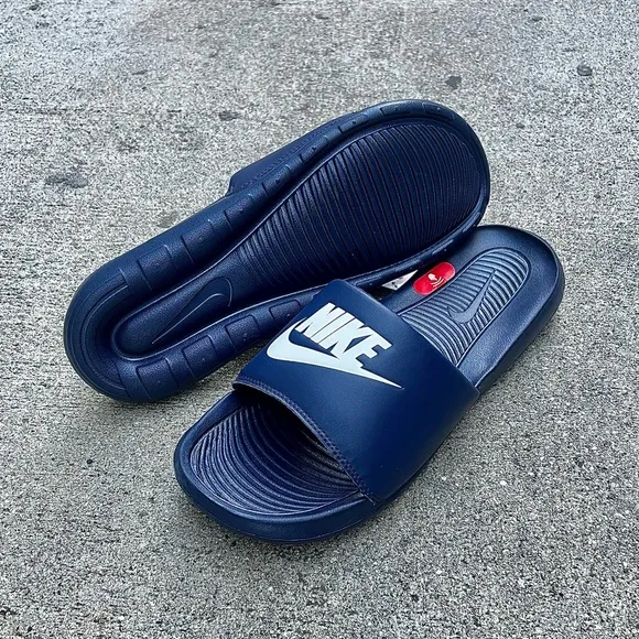 NIKE VICTOR ONE SLIDES ALL DARK NAVY BLUE WHITE VICTORI BLUES MIDNIGHT FLIP FLOP
