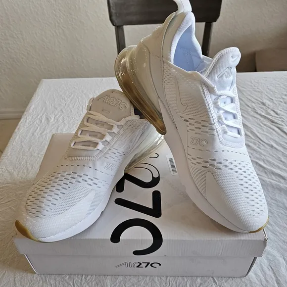 Nike White and Tan Sneakers Air Max 270