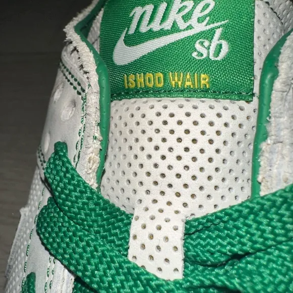 Nike X Ishod Wair SB Dunk White and Green Athletic Shoes