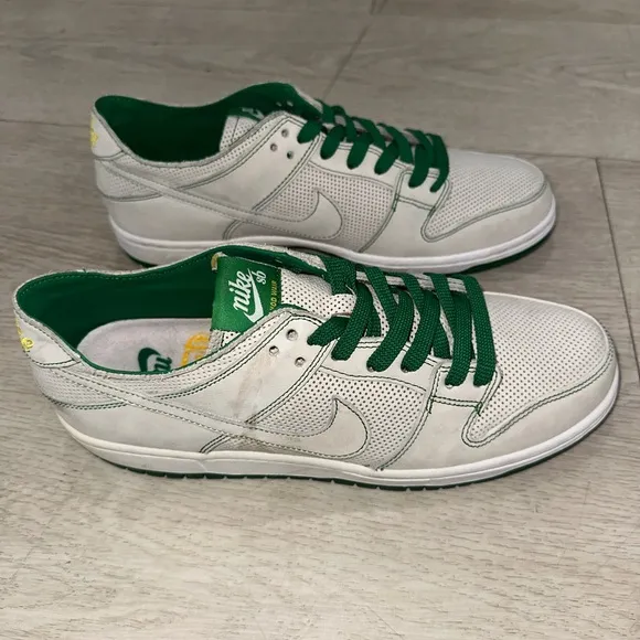 Nike X Ishod Wair SB Dunk White and Green Athletic Shoes