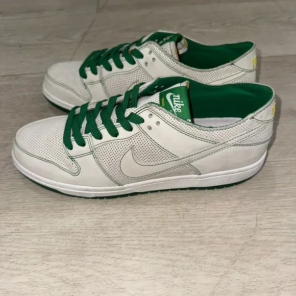 Nike X Ishod Wair SB Dunk White and Green Athletic Shoes