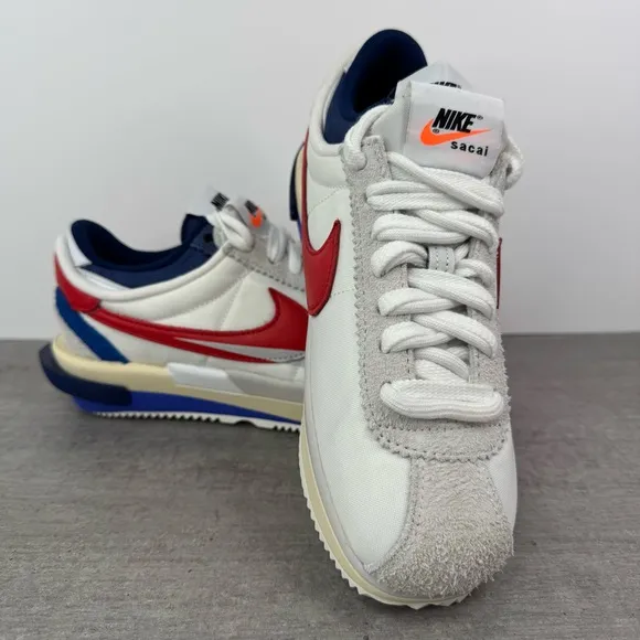 Nike x Sacai Cortez SP OG Shoes -White/Red/Blue- DQ0581-100 Men's 6, 8.5