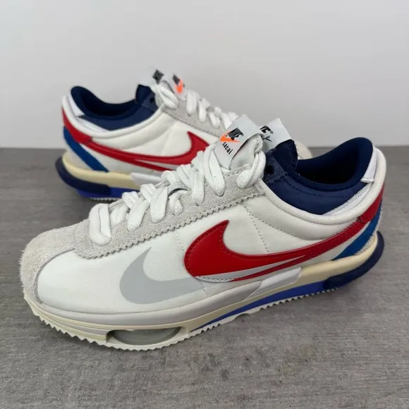 Nike x Sacai Cortez SP OG Shoes -White/Red/Blue- DQ0581-100 Men's 6, 8.5