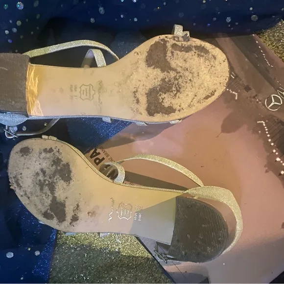 NINA DREAMY WHTE SHIMMERY SILVER BLOCK HEEL STRAPPY Shoes LEATHER INSOLES COMFY