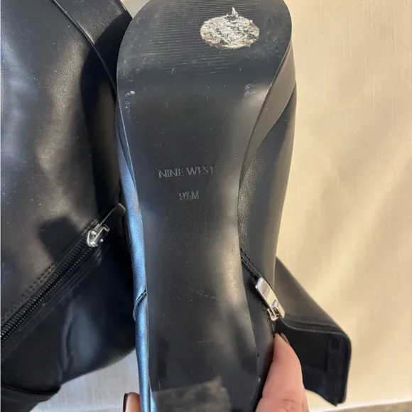 Nine West Gripe Black Faux Leather High Heel Platform Ankle Boots Size 9.5M