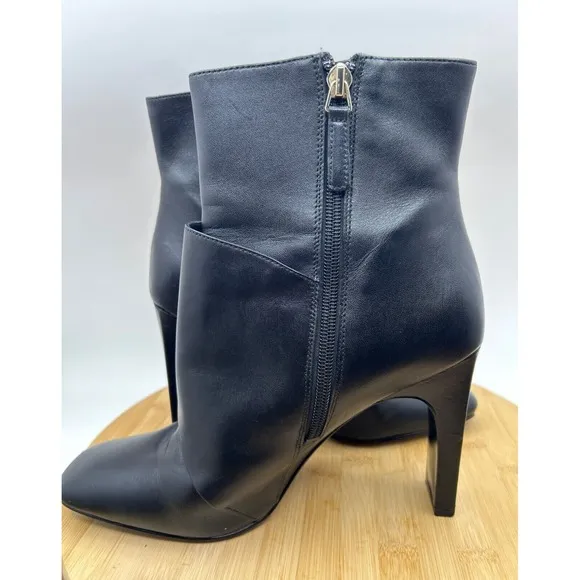 Nine West Leather Ankle Boots Heeled Booties Designer Style Safety Pin Detail