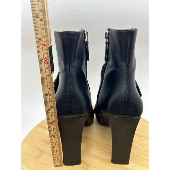 Nine West Leather Ankle Boots Heeled Booties Designer Style Safety Pin Detail