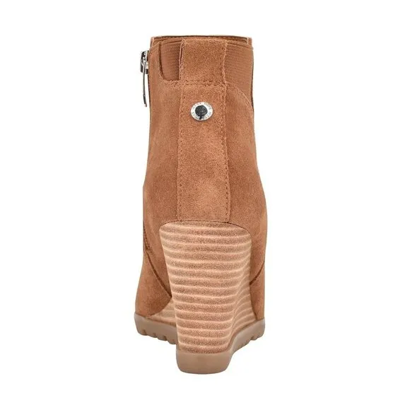 Nine West Suede Wedge Booties Women's 8 Light Brown Expansion-Panels Zipper NEW