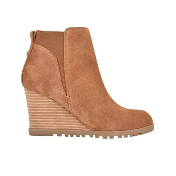 Nine West Suede Wedge Booties Women's 8 Light Brown Expansion-Panels Zipper NEW