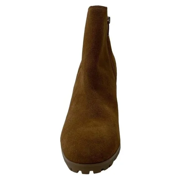 Nine West Suede Wedge Booties Women's 8 Light Brown Expansion-Panels Zipper NEW
