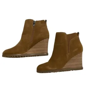 Nine West Suede Wedge Booties Women's 8 Light Brown Expansion-Panels Zipper NEW