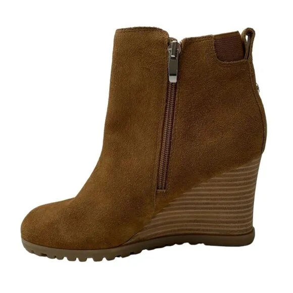 Nine West Suede Wedge Booties Women's 8 Light Brown Expansion-Panels Zipper NEW