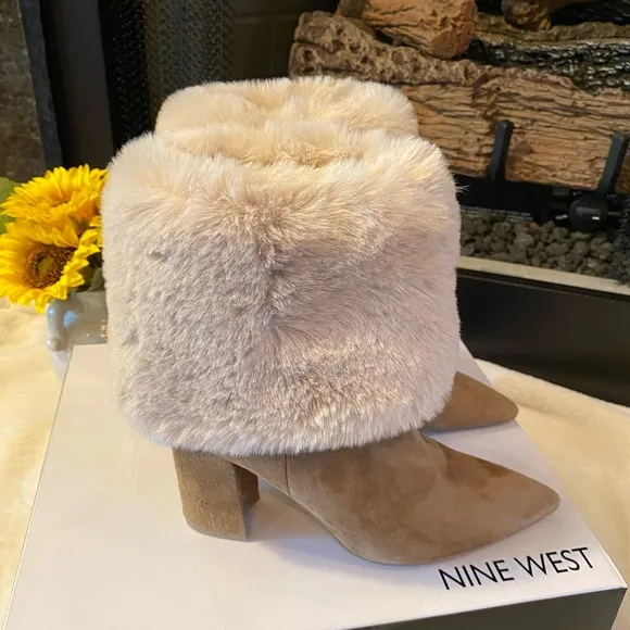 Nine West Tan Ankle Boots with Fur Trim