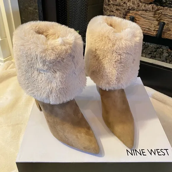Nine West Tan Ankle Boots with Fur Trim