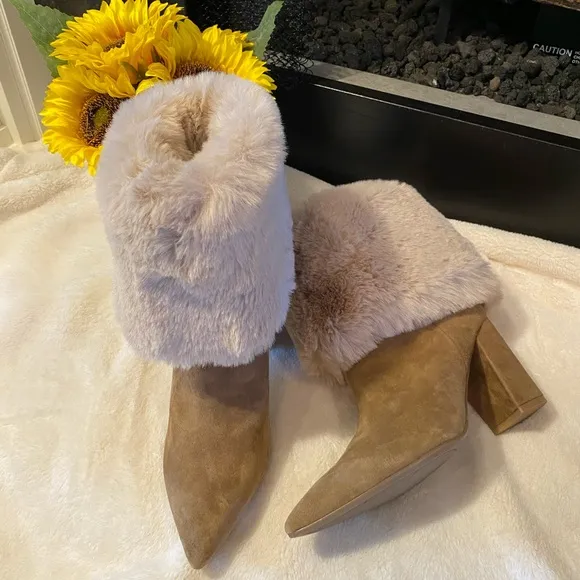 Nine West Tan Ankle Boots with Fur Trim