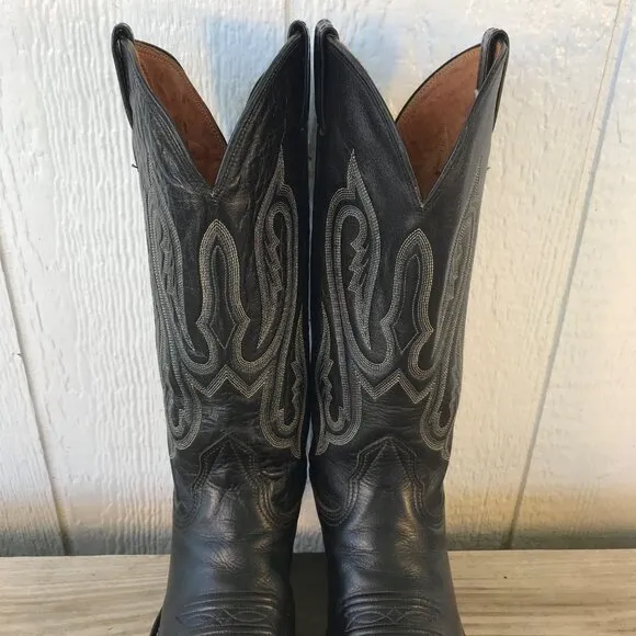 Nocona Trail Womens Black Leather Cowboy Western Boots 7 Wide 8001 USA