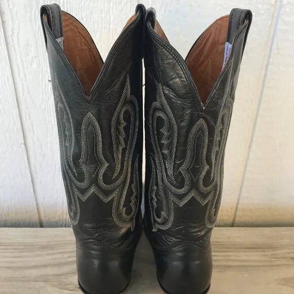 Nocona Trail Womens Black Leather Cowboy Western Boots 7 Wide 8001 USA