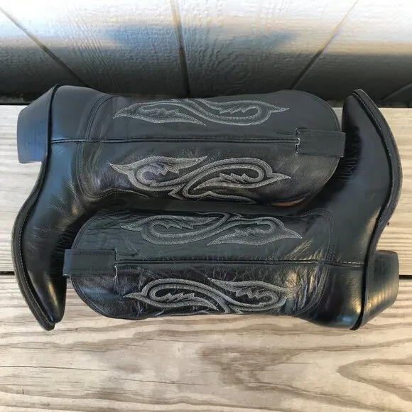 Nocona Trail Womens Black Leather Cowboy Western Boots 7 Wide 8001 USA