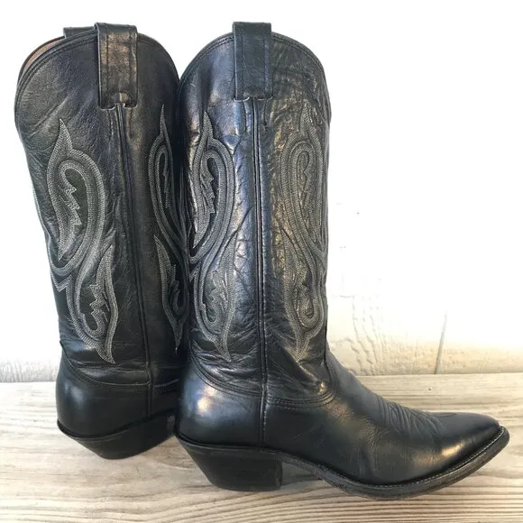 Nocona Trail Womens Black Leather Cowboy Western Boots 7 Wide 8001 USA
