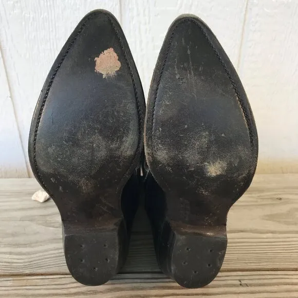 Nocona Trail Womens Black Leather Cowboy Western Boots 7 Wide 8001 USA