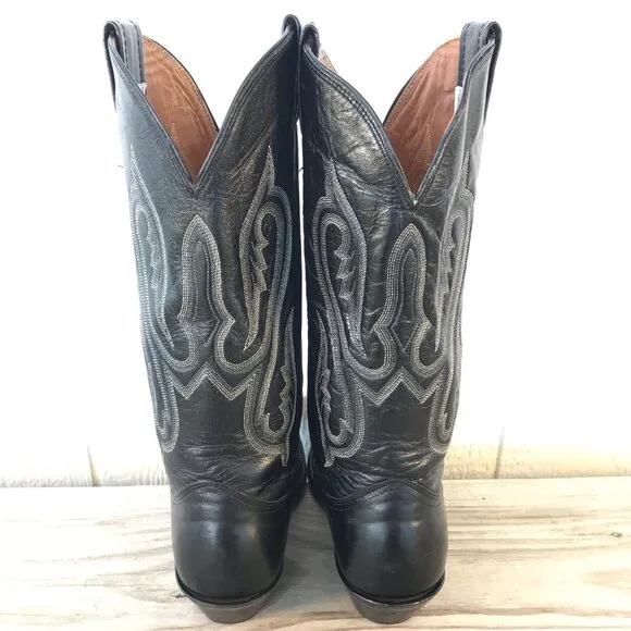 Nocona Trail Womens Black Leather Cowboy Western Boots 7 Wide 8001 USA