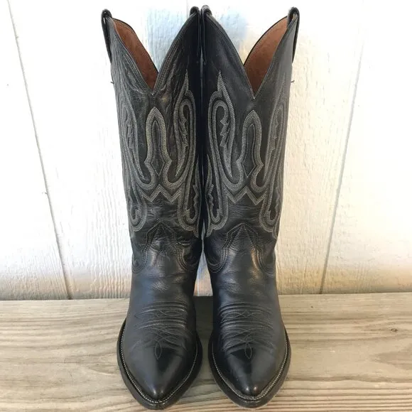 Nocona Trail Womens Black Leather Cowboy Western Boots 7 Wide 8001 USA