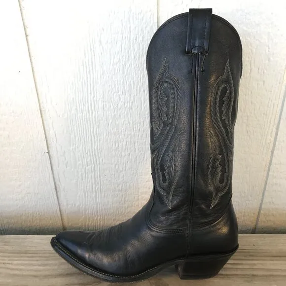Nocona Trail Womens Black Leather Cowboy Western Boots 7 Wide 8001 USA