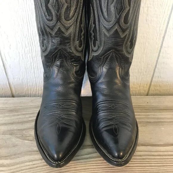 Nocona Trail Womens Black Leather Cowboy Western Boots 7 Wide 8001 USA