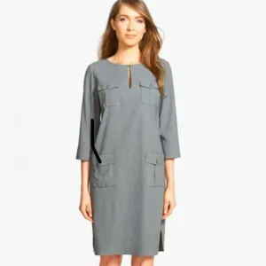 Nordstrom Collection Grey CastleRock Linen Blend Minimalist Shift Dress