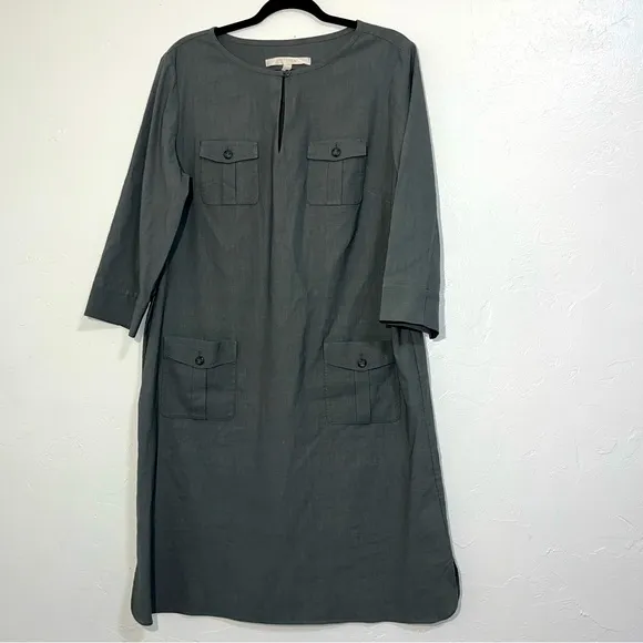 Nordstrom Collection Grey CastleRock Linen Blend Minimalist Shift Dress