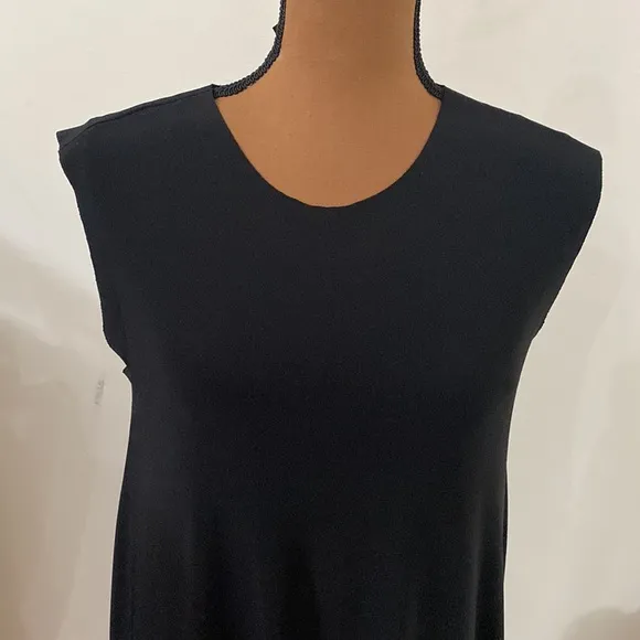 Norma Kamali black sleeveless long swing dress with gathered hemline maxi sz XS