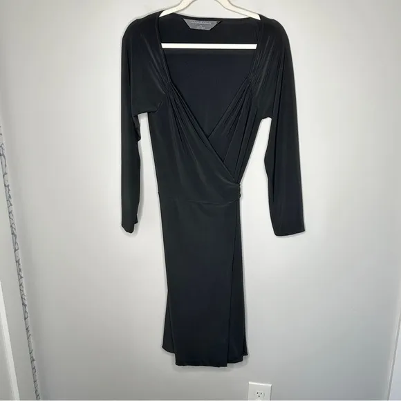 Norma Kamali Black Sweetheart Wrap Dress Classic Large Neutral Minimalist Work