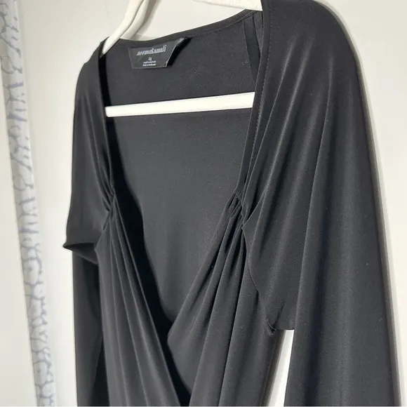 Norma Kamali Black Sweetheart Wrap Dress Classic Large Neutral Minimalist Work