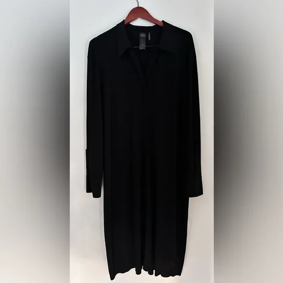 Norma Kamali Timeless Chic Minimalist black button down shirt dress