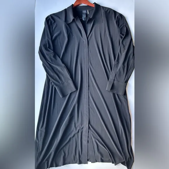 Norma Kamali Timeless Chic Minimalist black button down shirt dress