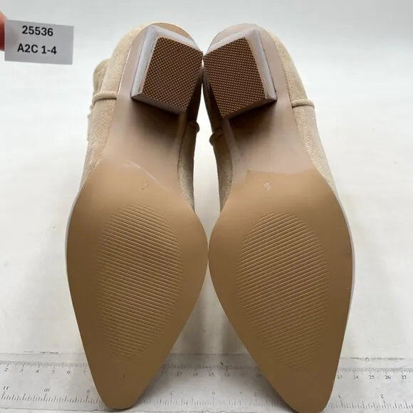 Nude Suede Women Square Toe Comfort Kitten Low Heel Ankle Boot Pull On Bootie