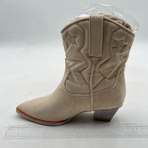 Nude Suede Women Square Toe Comfort Kitten Low Heel Ankle Boot Pull On Bootie