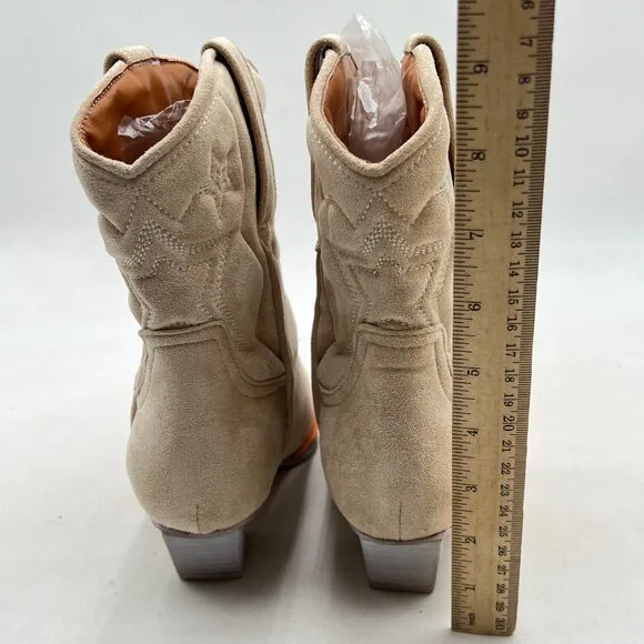 Nude Suede Women Square Toe Comfort Kitten Low Heel Ankle Boot Pull On Bootie