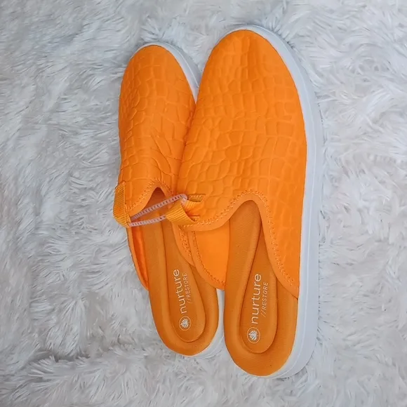 Nurture neon orange slip on Croc Embossed comfort shoes Size 10 New