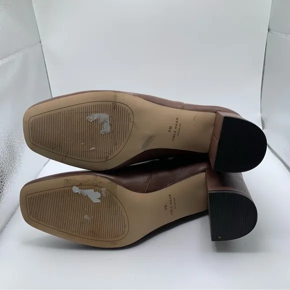 NWOB Cole Haan Womens Chrystie Square Toe Bootie brown leather heel size9B  1299