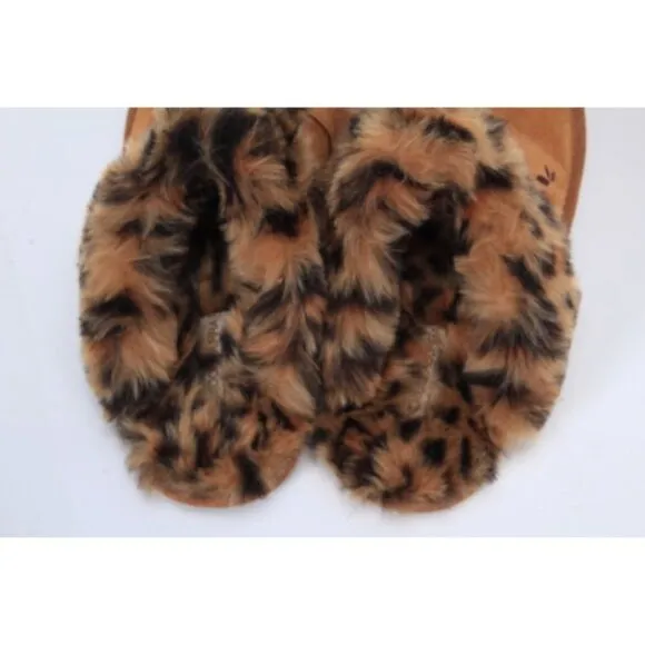 NWOB KOOLABURRA BY UGG Milo cheetah slippers slip on slide suede shoes tan 6