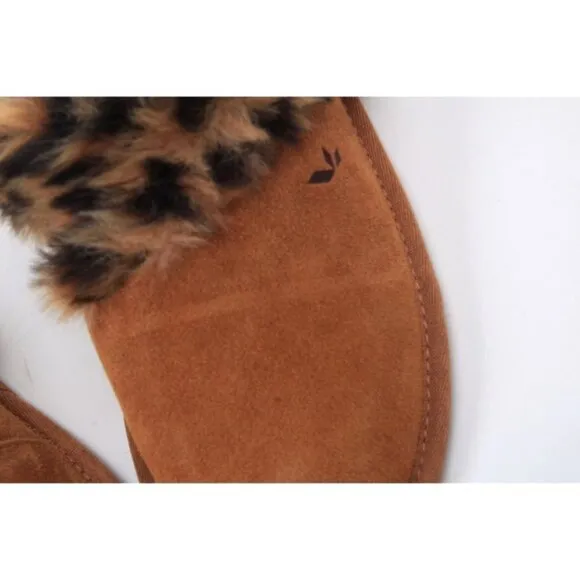 NWOB KOOLABURRA BY UGG Milo cheetah slippers slip on slide suede shoes tan 6