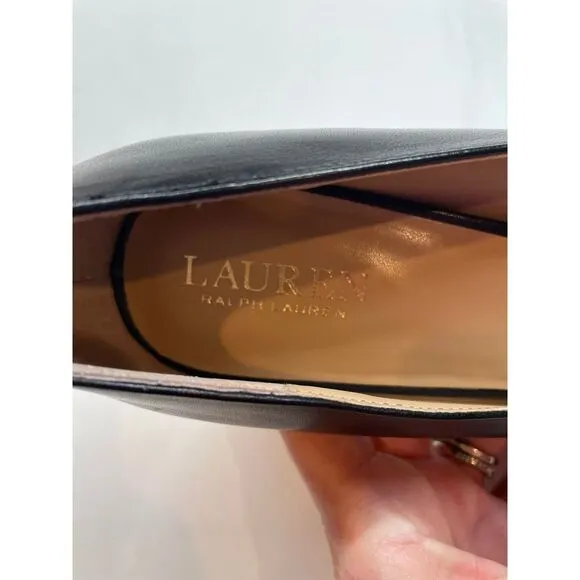 NWOB LAUREN Ralph Lauren Classic Black Leather Pointed Toe Pumps Mid Heel Sz 9.5