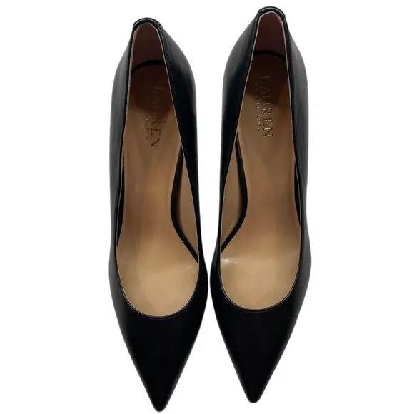 NWOB LAUREN Ralph Lauren Classic Black Leather Pointed Toe Pumps Mid Heel Sz 9.5
