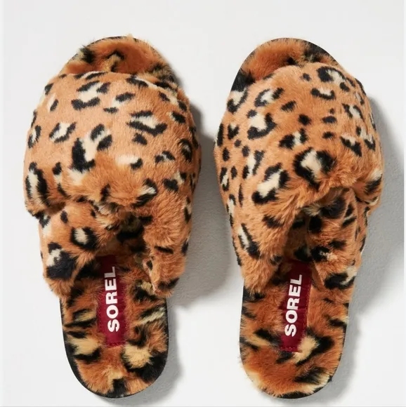 Nwob Sorel Go Mail Run Faux Fur Cotton Slippers, Brown Leppard 12